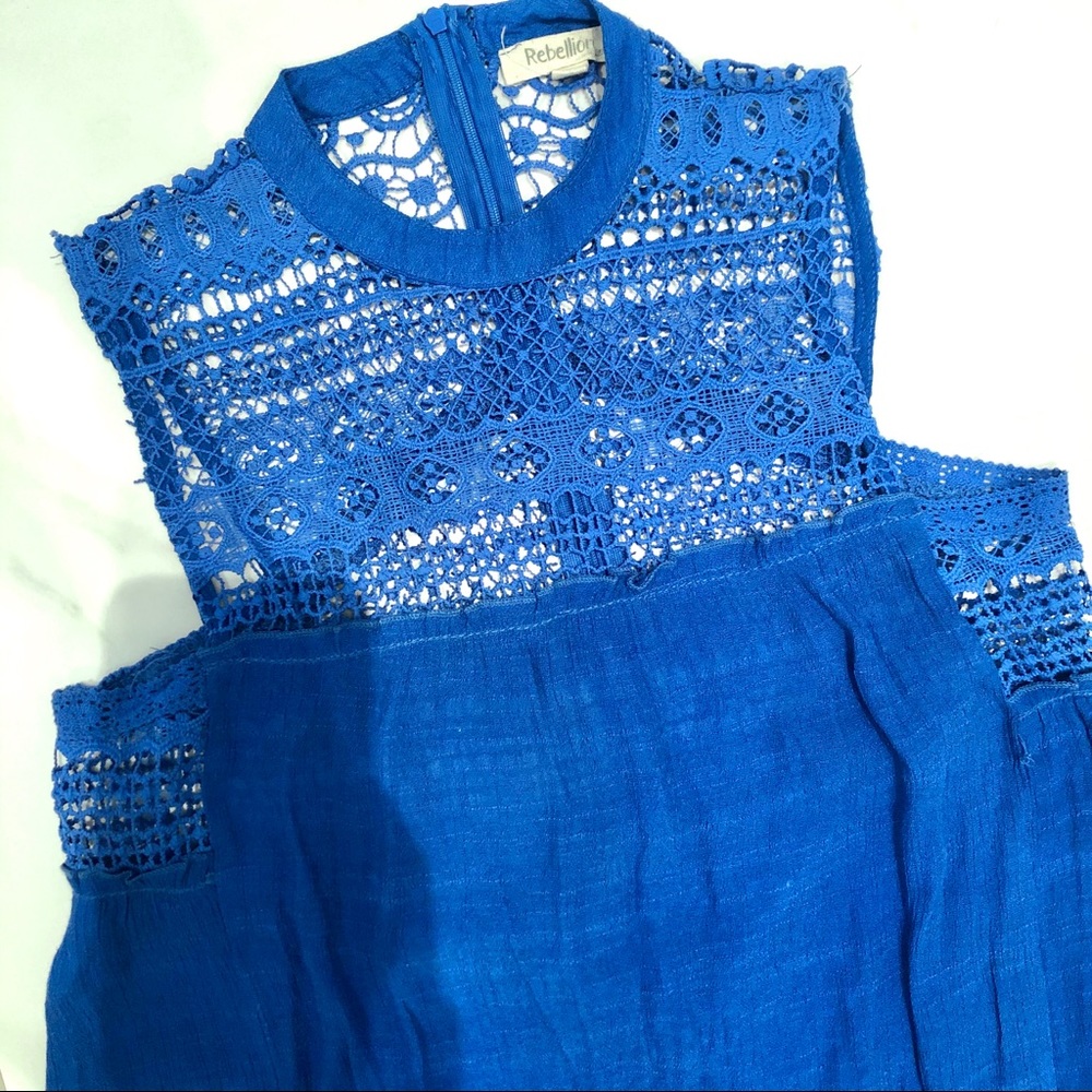 Rebellion Linen & Sheer Crochet Tank Top Sz Med